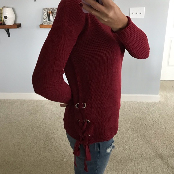 Dark Red Side Tie Sweater - Picture 2 of 6